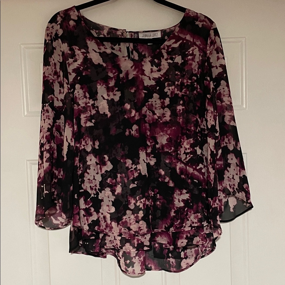 Jennifer Lopez Women's Floral Blouse - Black and Purple